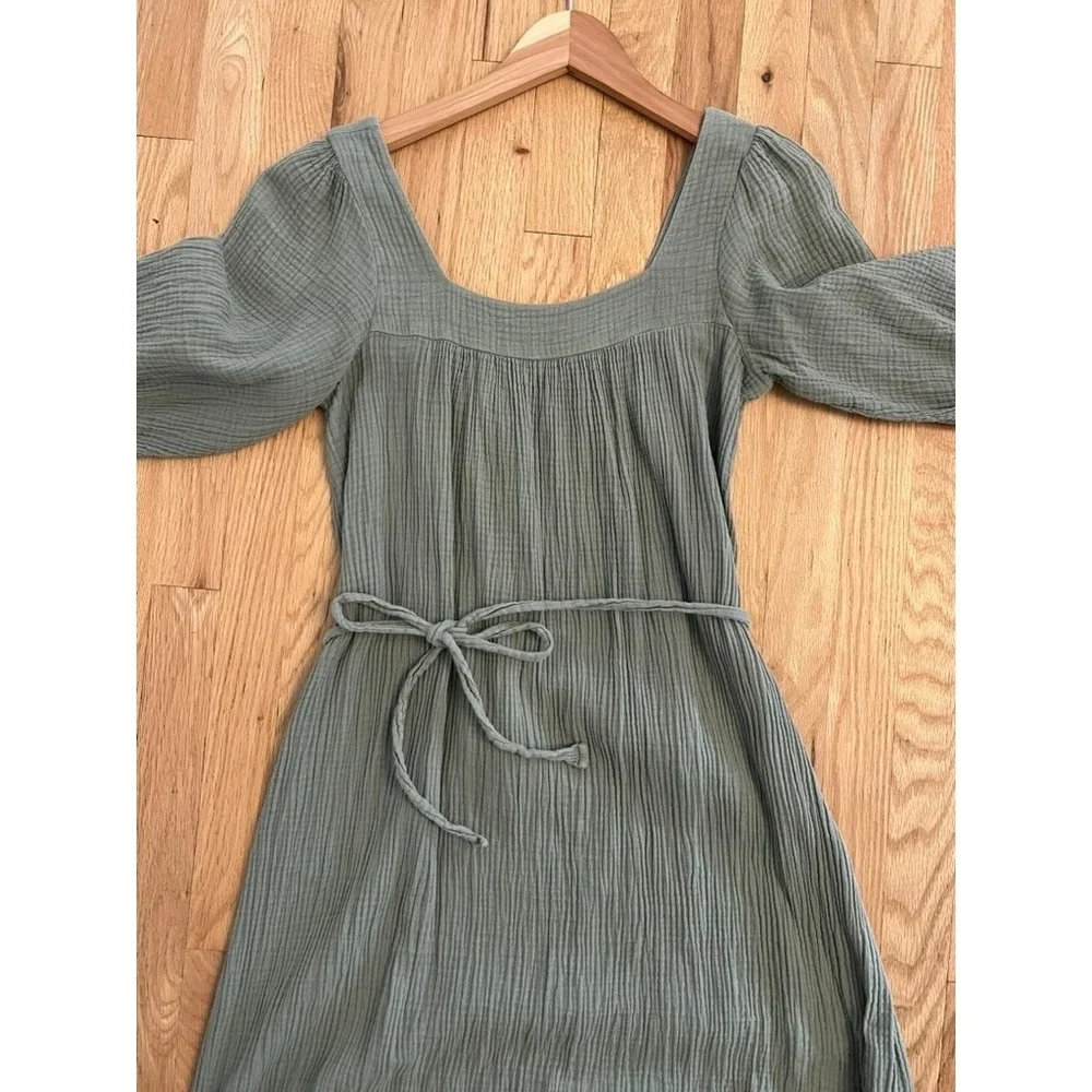 Christy Dawn Bianca Organic Cotton Gauze Midi Dress Sage Green Tiered S - Picture 2 of 9